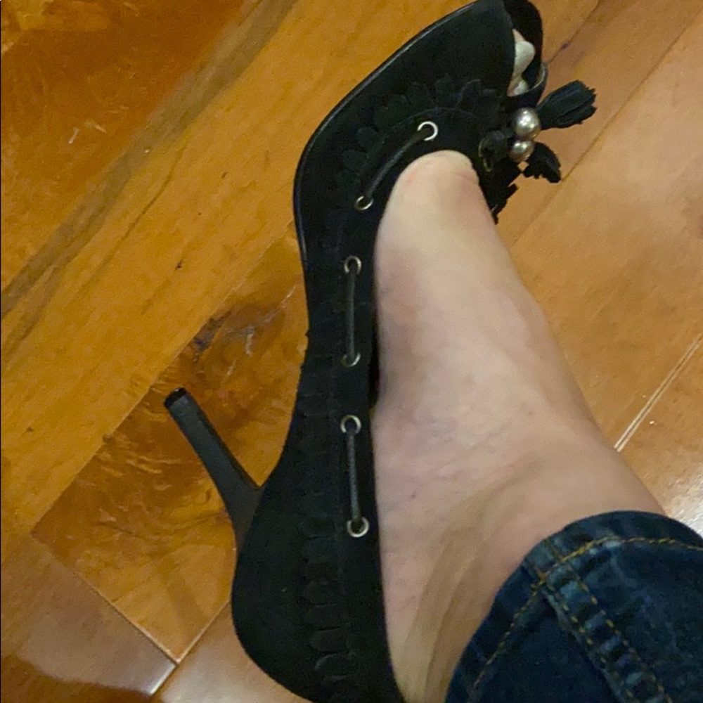 Mia Black suede peep-toe heels